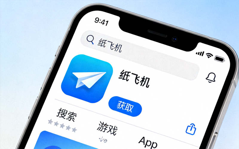 在iPhone的App Store中搜索和下载纸飞机应用的界面示意图