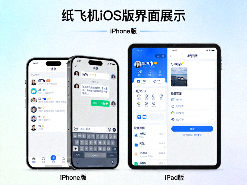 纸飞机iOS版在iPhone和iPad设备上的界面展示效果图